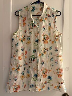 J Jill Love 100% Linen Button Down Sleeveless Top Size Small